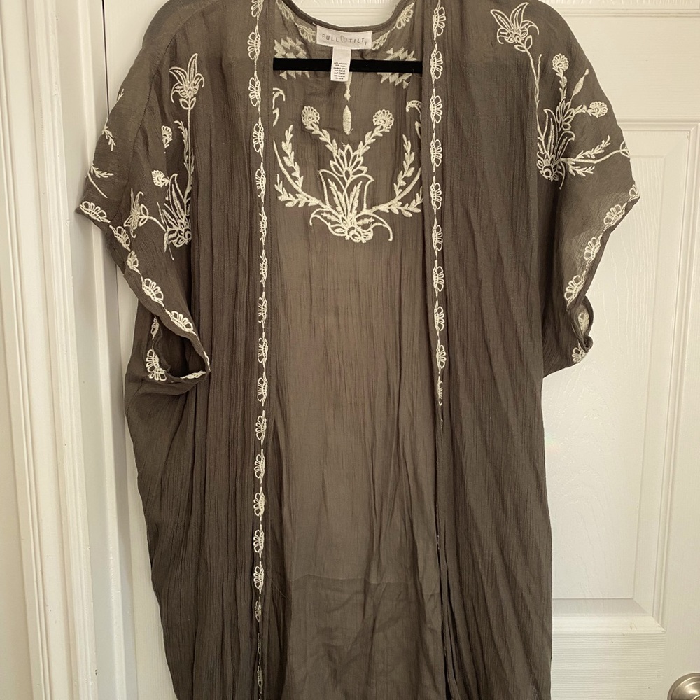 Full tilt lace embroidery cardigan swim cover olive and cream - Picture 5 of 5